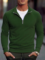 Outono masculino quarto zip up sweatshirts fino ajuste leve ao ar livre mock neck pulôver suéteres meia gola alta malha streetwear