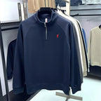 Camiseta masculina de manga comprida com meio zíper, outono plus size, meia-idade e jovem, gola polo com logotipo de pônei bordado